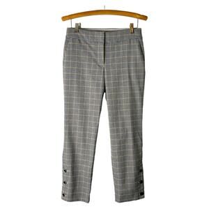 Ann Taylor black white yellow plaid crop button houndstooth preppy pants 2